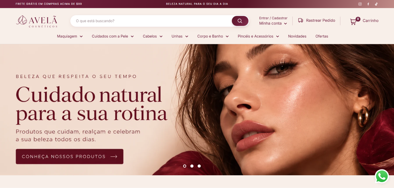 Captura da loja Avelã Cosméticos, projeto desenvolvido pela iSeller